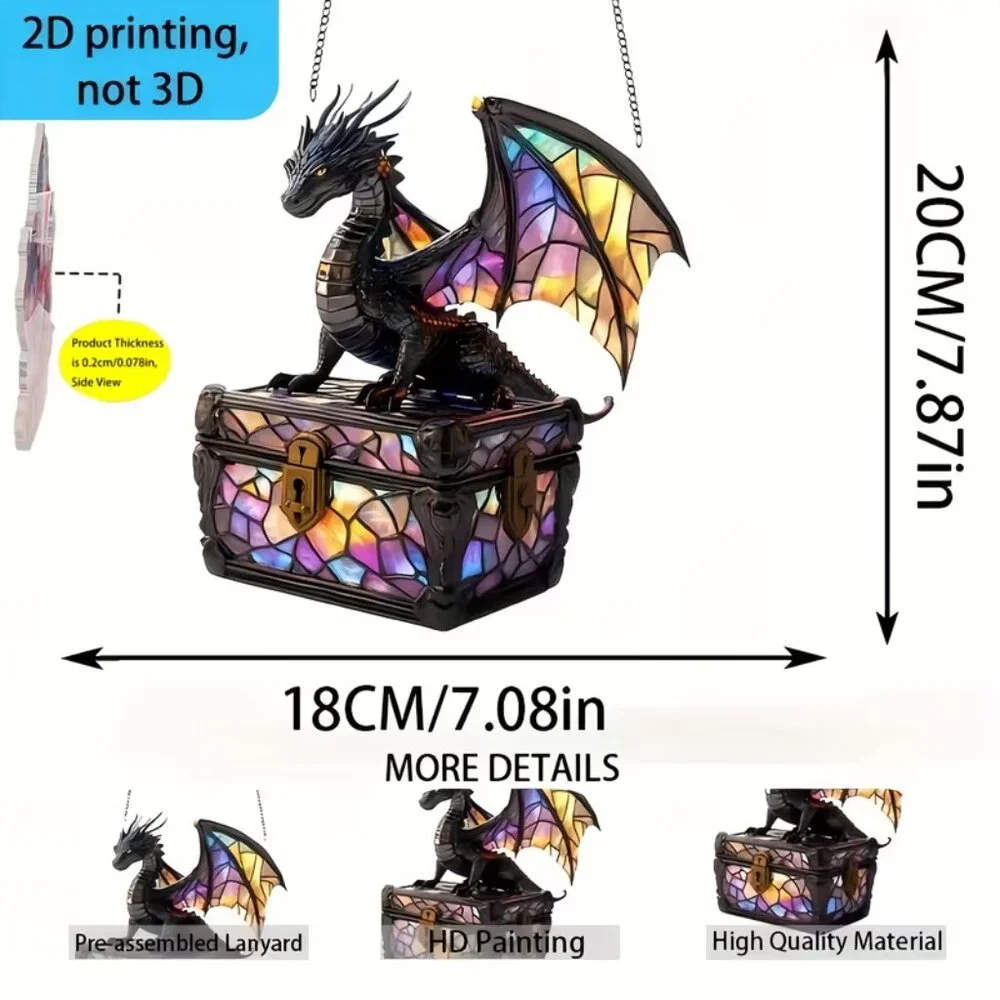 NWOT - 2D Flat Acrylic, Two-Dimensional Printing, Dragon Sun Catcher Treasure